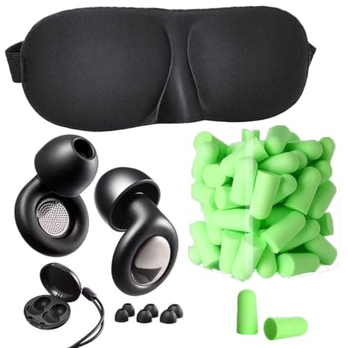NAKOSITE Ear Plugs for Sleep 45dB, 4 Sizes + Padded Sleep Mask + 5 Pairs Foam Earplugs – Reusable Noise Cancelling Kit for Travel, Studying – Premium Silicon