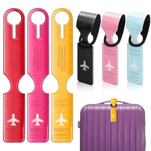 Luggage Tags 6pcs Waterproof Set, Stylish Flat Pattern Travel Bag Labels with Built-in Loop Straps, Bright Suitcase ID for Holidays and Business Trips