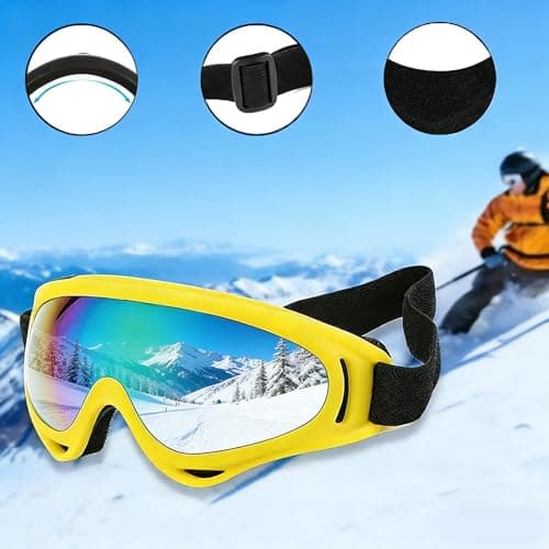 Ski Goggles Snowboard Goggles - UV Adjustable Snowmobile Riding Offroad Protective Goggles, Cycling Motorcycle ATV Glasses Winter Snow Sports Glasses For Youth Men Women Teens Boys & Girls (Yellow) — view 3