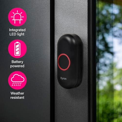 Byron Wireless Doorbell Set – Twin Pack – Battery Portable and Plug in – 150 m Range – 16 Melodies – Black – DBY-22354BS — view 5