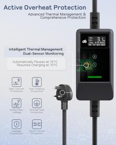 dé EV Charger 3 Pin Plug 15m with App, 3.12kW Electric Car Charger Type 2 — view 5
