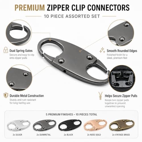 Dual-Head Zipper Lock Clasps, 10-Pack (Gold, Silver, Bronze, Black, White - 2 Each) - Security Lock for Luggage, Backpacks, Suitcase, Easy-Install Anti-Theft Zipper Pull Locks — view 6