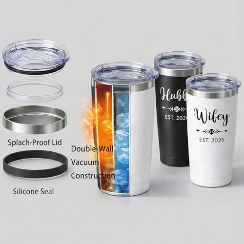 Mr and Mrs 2026 Tumbler Set of 2 - Wifey and Hubby EST 2026 Wedding Gifts for Couples - 20oz Vacuum Insulated Stainless Steel Travel Mug for Bride and Groom - Engagement, Anniversary, Honeymoon Gift — view 4