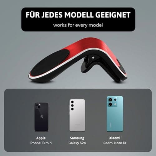 ONEFLOW Premium Magnetic Mobile Phone Holder Car Ventilation for All Apple iPhone | Universal Mobile Phone Holder Car Compact Ultra Light and Safe - Mobile Phone Holder for Car Magnetic, Red — view 5