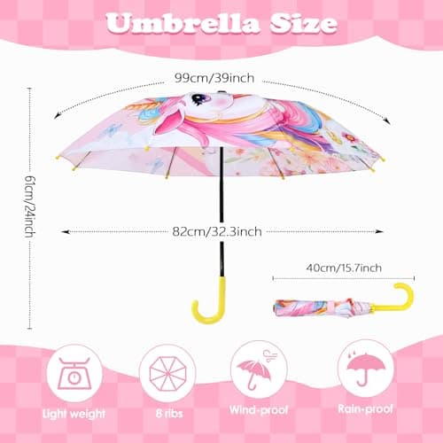 Decalsweet Kids Umbrella Unicorn Stick Folding Umbrella Safety Open — view 3