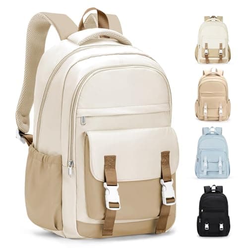 HYC00 School Bags for Girls Boys Secondary High Middle School Backpack Womens Casual Daypack 14 Inch Laptop Rucksack Backpack for Travel College Work Bookbags for Teens Girls Schoolbag, Beige Khaki