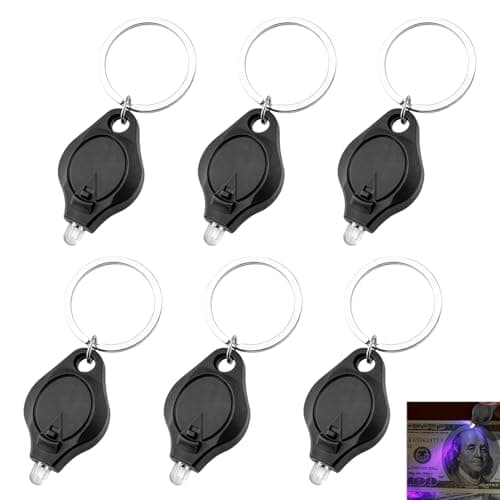 6 Pcs Keychain UV Light, Blacklight Mini LED Keychain Torches, Watermark Money Checker, Portable Flashlight Note Checker, Money Detector for Paper Notes, Small Pocket Torch for Retail Travel (Black)