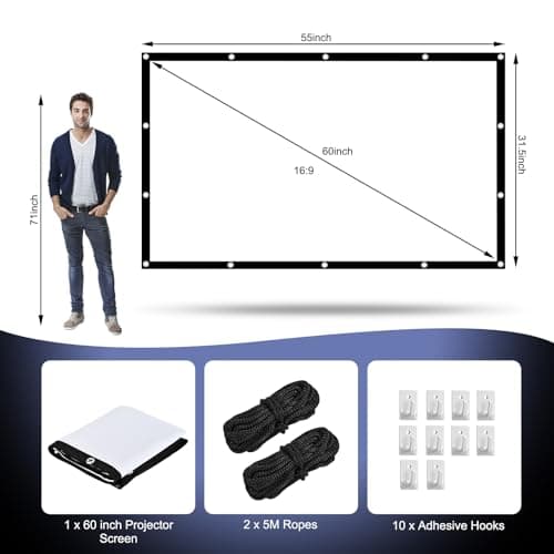 HOPFROG 60 Inch Portable Projector Screen, Washable & Anti-Crease Milk Silk Fabric, 16:9 4K HD Dual-Sided Foldable Movie Screen for Outdoor Camping & Home Theater, Easy Setup with Hooks, 160° View — view 5