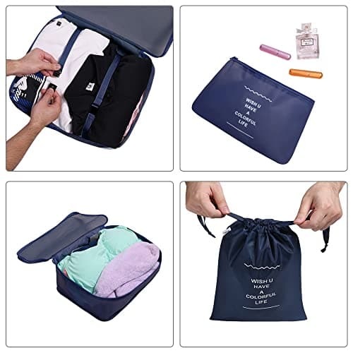 OSDUE Packing Cubes for Suitcases, 6 PCS Travel Luggage Packing Organizers Waterproof Travel Essentials Bag Accessories, Clothes Cosmetics Toiletries Storage Bags, Navy Blue — view 3
