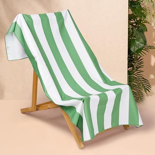 Olivia Rocco Beach Towels Extra Large Super Soft Quick Dry Sand Resistant Travel Pool Towel Lightweight Summer Holiday, Stripe Sage — view 2