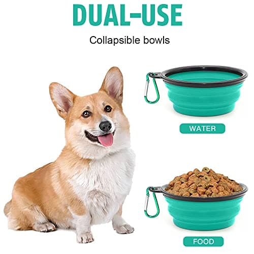 Collapsible Dog Bowl,Collapsible Dog Water Bowls for Cats Dogs, Portable Pet Feeding Watering Dish,Portable Dog Water Food Bowl with Carabiner (Small(350ML), light green) — view 5