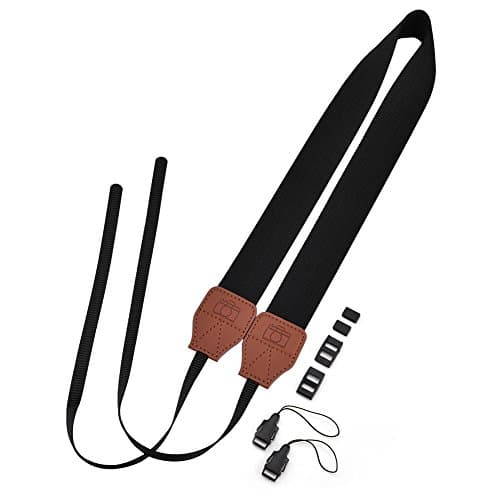 LIZEALUCKY Camera Strap Retro Cotton Canvas Woven Strap Universal Shoulder Neck Sling Belt with Harness Adapter Fits for ALL DSLR SLR Cameras (Black)