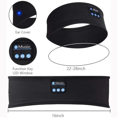 WESEN Sleep Headphones, Soft Headband for Sleeping and Sport, Wireless Headband with Stereo Speakers, Bluetooth Music Headphones with Microphone for Dad/Mom/Her/Him/Travel/Running (Black) — view 4