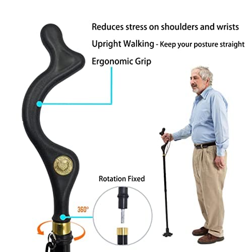 Yinghesheng Folding Walking Stick Elderly Crutches Posture Walking Cane Walking Sticks for Men Women Portable Safety Lightweight Adjustable Height Self-Stand 360 Deg Traction Non Slip Crutch — view 3