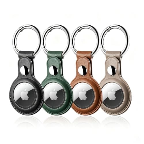 LETREEN Airtag Case, 4 Pack PU Leather Airtag Holder with Key Ring