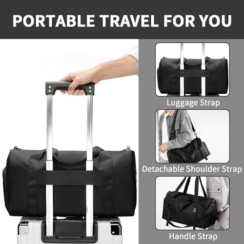 Ogetok Travel Duffel Bag Weekend Overnight Hospital Hand Luggage Bag, Water Resistant Sports Gym Holdall Carry on Tote Bags Cabin Bags with Shoes & Wet Pocket & Trolley Sleeves for Women Men, Black — view 2