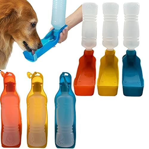 Pet Travel Water Bottle 500ML Portable Dispenser Travel Water Bottle Bowl for Dog Cat Small Animals (Orange)