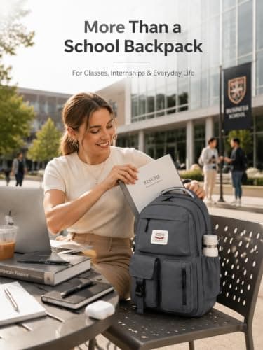 FIORETTO Lightweight School Backpack Womens, Cute School Bag for Teenager Girls, 15.6 Laptop Rucksack Backpack for School Casual Daypacks Travel Backpack for College Dark Grey 25L — view 2