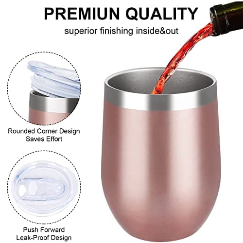 Joymaking 12oz Reusable Coffee Cup, 2 Pack Double Walled -Insulated Travel Mug Vacuum Stainless Steel Wine Tumbler with Spill Proof Lid, Great for Coffee, Tea, Milk and Wine (Rose Gold) — view 4