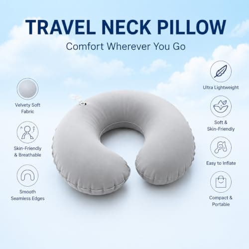 ABinCHAOBang 2 Sets Inflatable Travel Neck Pillows, Compact Neck Support Pillow for Adult and Kids, Foldable/Portable Travel Necks Pillow for Airplane Trains Car and Office (Blue, Gray) — view 3