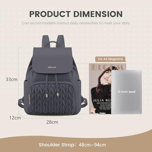 LOVEVOOK Rucksack Bag for Women Small Fashion Backpack for Ladies Lightweight Handbag School Bags for Girls Anti-theft Mini Cute Daypack for Uni Work Travel, Grey — view 3