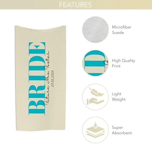 Print Maniacs Custom Bride Gift Beach Towel Personalised Name Date Microfibre Towel Large Quick Dry Lightweight Travel Towel Hen Party Honeymoon Wedding — view 3