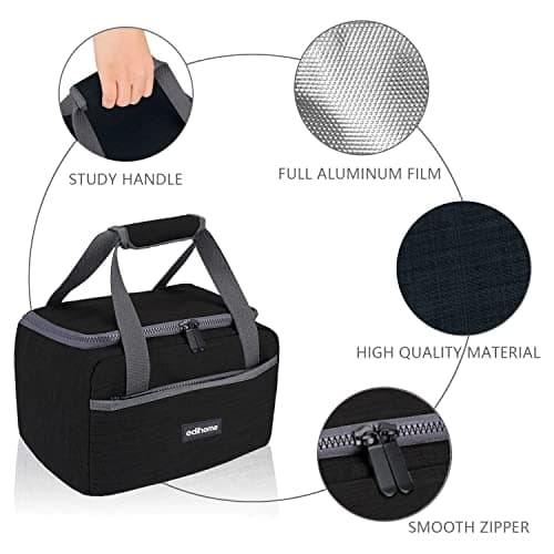 edihome, Insulated Lunch Bag, Cool Bag, 8l, for School, Travel, Picnic or Work, Kids and Adults, Portable, with Handles, Available in Blue, Grey and Brown (Black) — view 2