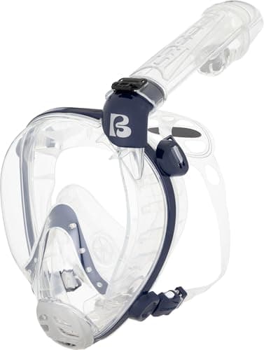 Cressi Full Face Snorkel Mask - Anti-Fog Ultra-Clear Lens & 180° Vision for Adult Snorkel Mask - Float Valve Safety & CO2-Safe Breathing for Scuba Diving Equipment - Clear/Blue Navy - S/M — view 2