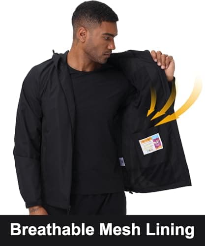 Huayuzh Mens Waterproof Jacket Men's Outdoor Jackets Lightweight Rain Coat Packable Windproof Softshell Hiking Camping Black M — view 4