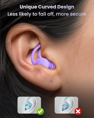 Ear Plugs for Sleep, Noise Cancelling Ear-Plugs Reusable Soft Silicone Earplugs for Sleeping, Snoring Partner, Travel, Deep Focus, Side Sleepers, Work & Studying, Comfortable,Purple 2Pairs — view 4