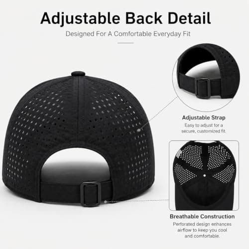 WHJYCC Black 56-60 cm Waterproof Baseball Cap - Adjustable Unisex Quick-Dry Breathable Mesh Hat with Ponytail Opening, Lightweight Foldable Sun Rain Protection for Hiking, Fishing and Travel (Black) — view 3