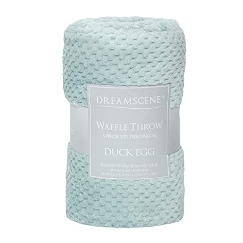 Dreamscene Throws for Beds Double, Soft Cosy Warm Blanket for Bed Sofa Settee Honeycomb Waffle Mink Throw Blanket Fluffy Fleece Throws Travel Faux Fur Throw, Duck Egg Blue - 150 x 200cm — view 4