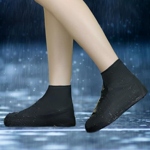 Clyndora 4 Pairs Black Reusable Waterproof Shoe Covers, Non-Slip Rubber Overshoes for Outdoor Activities Like Hiking and Cycling — view 5