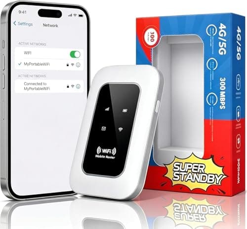 4G/5G Mobile WiFi Portable Hotspot Router, Unlocked SIM Card Slot, Ultra-Fast Internet up to 300 Mbps, Pocket-Sized MiFi Modem for Travel & Remote Work, Connect Up to 10 Devices