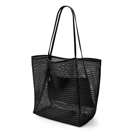 KALIDI Mesh Tote Bag,23L Beach Bag Extra Large Tote Bags for Women with Zip Pocket Shoulder Bag Summer Beach Bags Reusable Shopping Bag for Picnic Holiday Travel Grocery