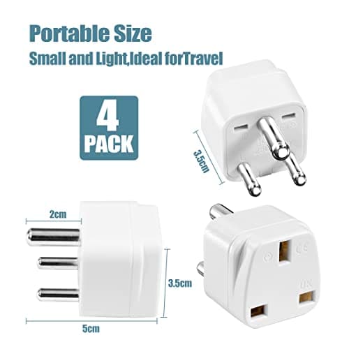 LUKELI 4 Pack UK to India Plug Adapter India Travel Adapter (White 4 Pack) — view 5