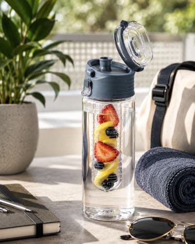ZHOME Water Bottle Fruit Infuser 700ml BPA Free Tritan Sports Bottle with Flip Top Leak Proof Lid Reusable Infused Water Bottle for Gym Fitness Detox Hydration Office School Travel Outdoor Use (BLUE) — view 4