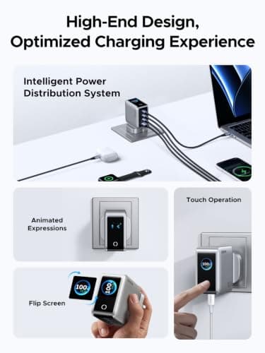 UGREN 100W USB C Charger Plug, 4-Port GaN, Smart Display, Touch Control — view 6