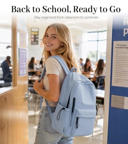 FIORETTO Lightweight School Backpack Womens, Cute School Bag for Girls, Laptop Rucksack Backpack for School Casual Daypacks Travel Backpack for College Work Dusty Blue — view 3