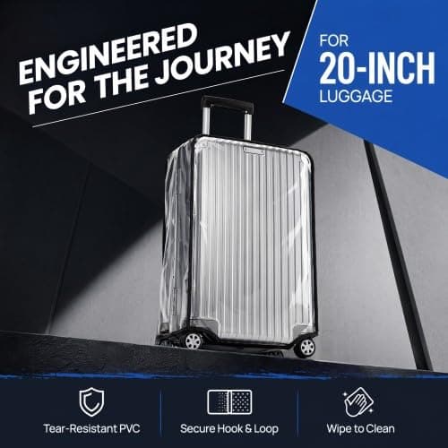 Merzio Clear PVC Suitcase Cover Protectors Large 20 Inch Transparent Luggage Covers for Wheeled Suitcases Waterproof Reusable Travel Protector with Secure Hook and Loop Closure — view 6