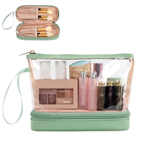 Clear Makeup Bag with Brushes Compartment Travel Toiletry Bag Green