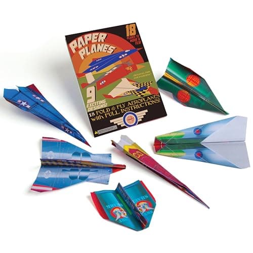 House of Marbles Paper Aeroplane Kit for Children, 18 FSC-Certified Fold-and-Fly Planes in 9 Designs with Instructions, Creative Paper Craft and Flying Activity, Travel Gift