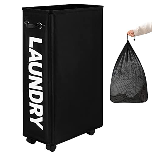 DOKEHOM 70L Enlarged Slim Rolling Laundry Basket Hamper on Wheels, Black