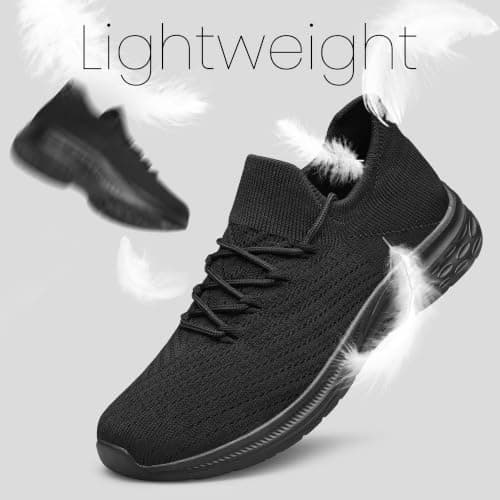 HOIYHEK Mens Trainers Lightweight Breathable Walking Shoes Casual Mesh Sneakers with Cushioned EVA Sole Comfortable Everyday Shoes for Gym Work Travel All Black Size 13 — view 5