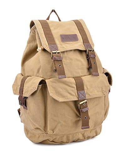 GOOTIUM Canvas Backpack - Vintage Outdoor Rucksack Travel Day Pack, Khaki — view 3
