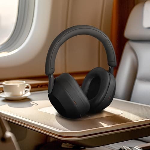 Aurivor Genuine Leather Ear Pads Cushions for Sony XM5 Noise Canceling Headphones, Premium WH-1000XM5 Replacement Earpads Covers with Soft Lambskin Leather, Optimized Memory Foam (Lambskin-Black) — view 6