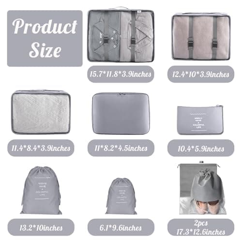 Packing Cubes for Suitcases, MOFELON 9 PCS Packing Cubes for Backpack,Luggage Suitcase Organiser Bags, Travel Essentials Bag for Clothes Shoes,Travel Accessories -GREY — view 2