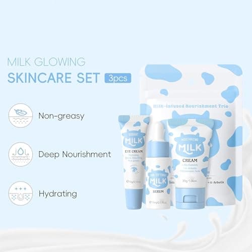 Milk Skin Care Sets & Kits, Milk Skincare Set for Love, Valentine's Day Gifts, Facial Kits for Women,3PCS Travel Skincare Set, Gifts for Women with Serum, Eye Cream, Moisturiser — view 2