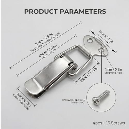 4 Pieces Crate Lock - Stainless Steel Quick Release with Screws, Box Lock for Furniture, Secure Lock for Boxes and Containers, Furniture Latch Snap Lock — view 2