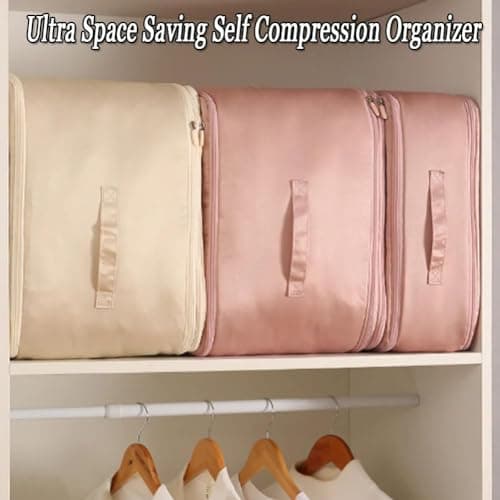 EHOTER Ultra Space Saving Self Compression Organizer 2024 NEW Bedroom Clothes Storage Bags with Zipper,Large Moving Bags Heavy Duty with Reinforced Handles (Pink,L) — view 4